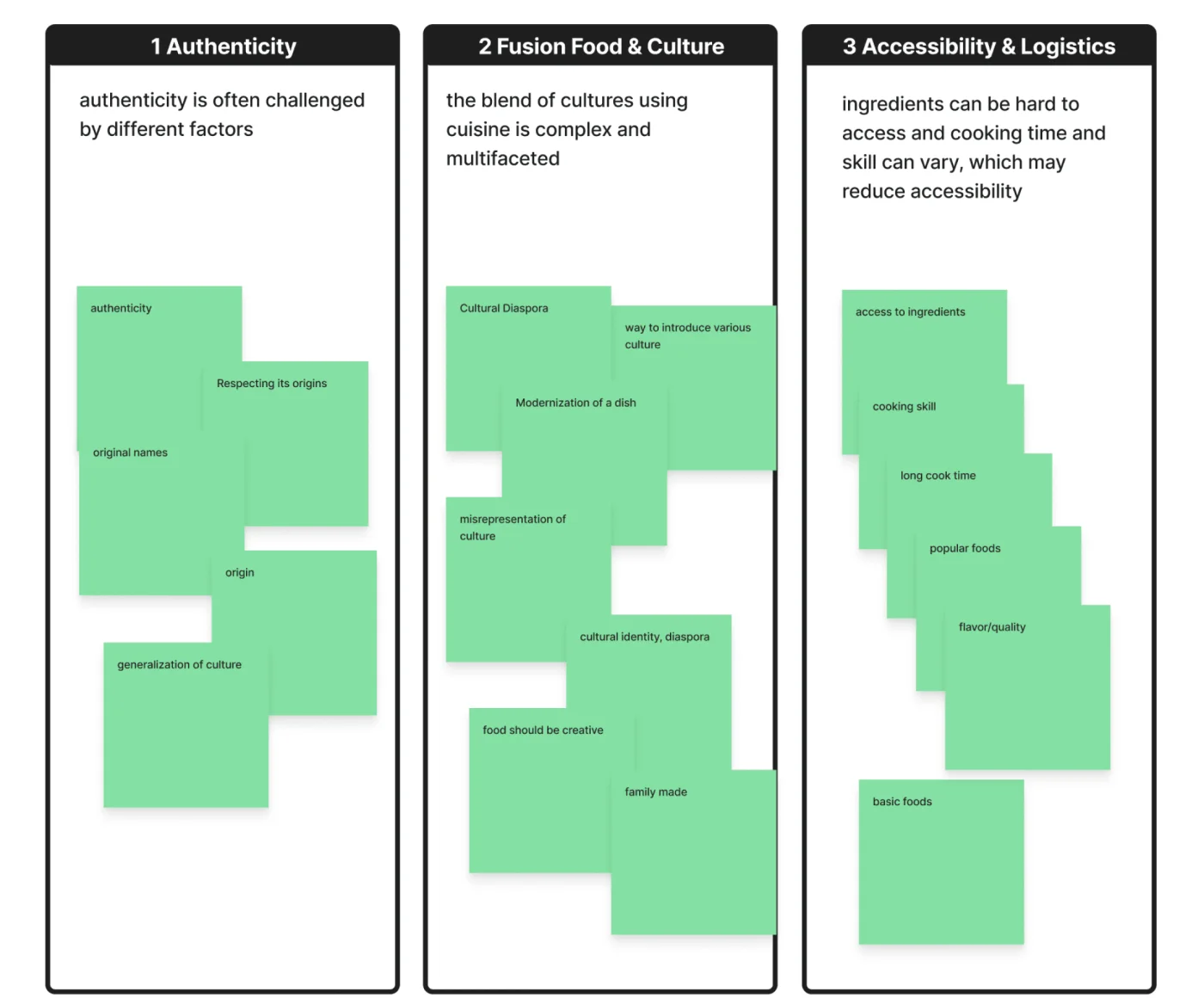 Three focus areas: authenticity, fusion food and culture, accessibility and logistics