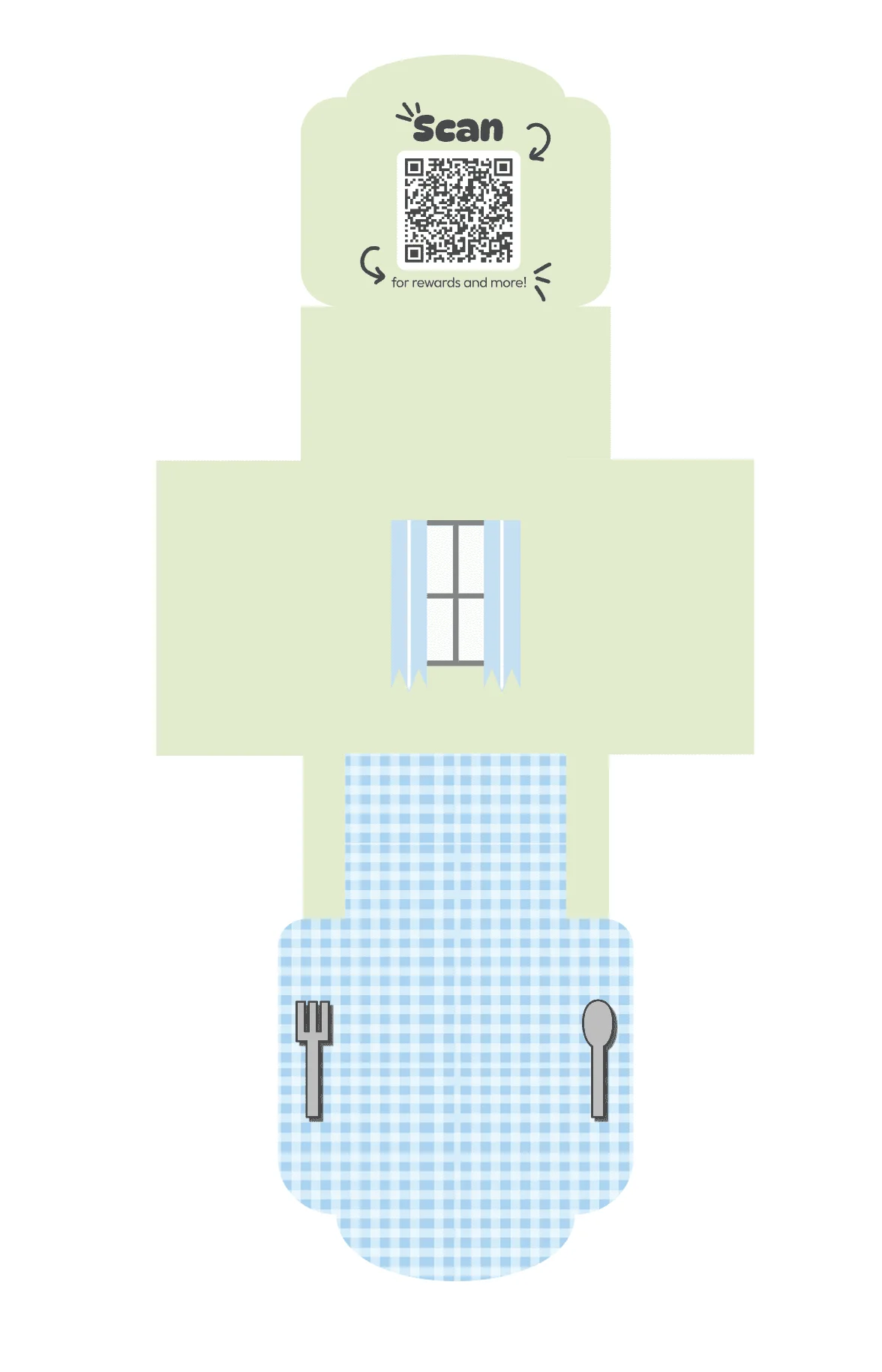 Box dieline in green and blue gingham