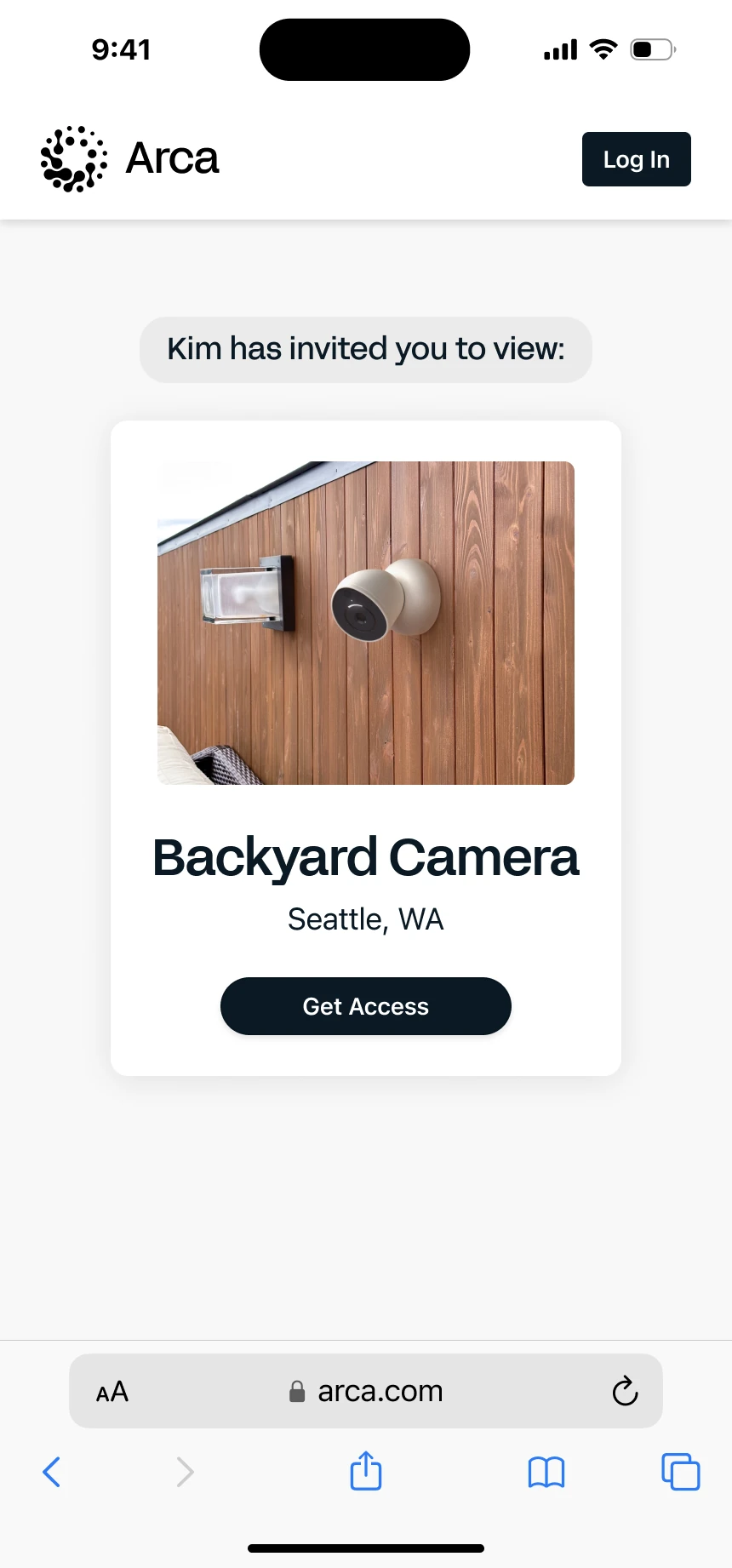 Invitation to view a backyard camera
