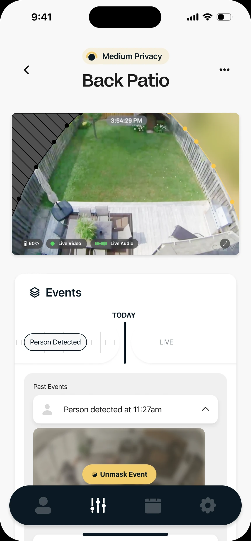 Back Patio camera with events timeline