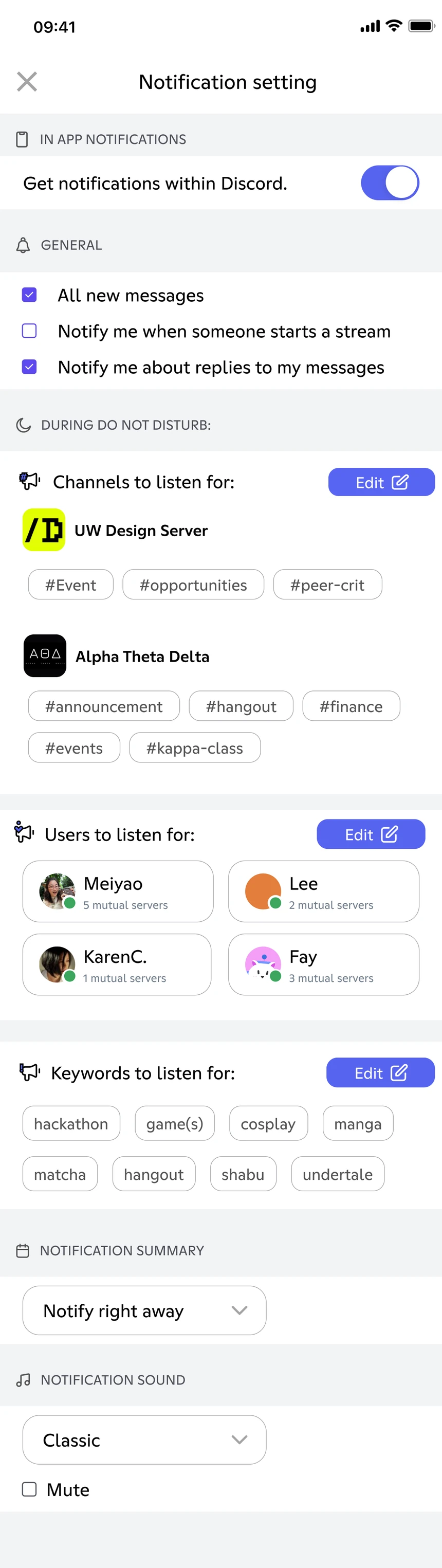 Interest-based notification settings