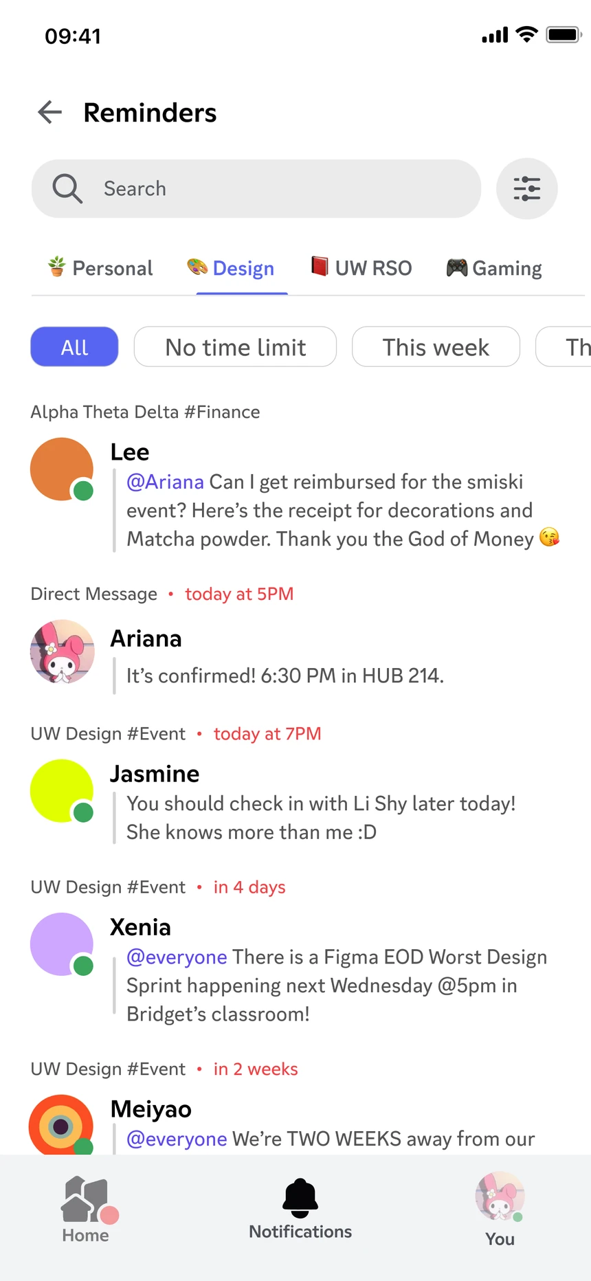 Reminders list filtered by folder