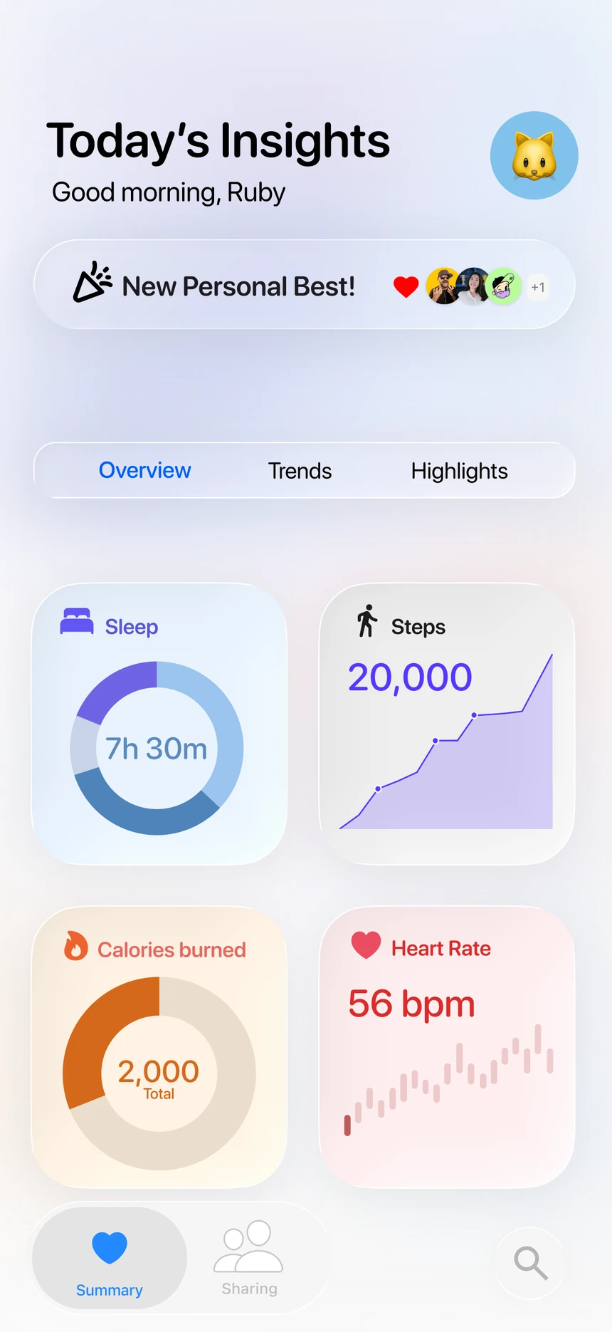 Today's Insights home with a New Personal Best card
