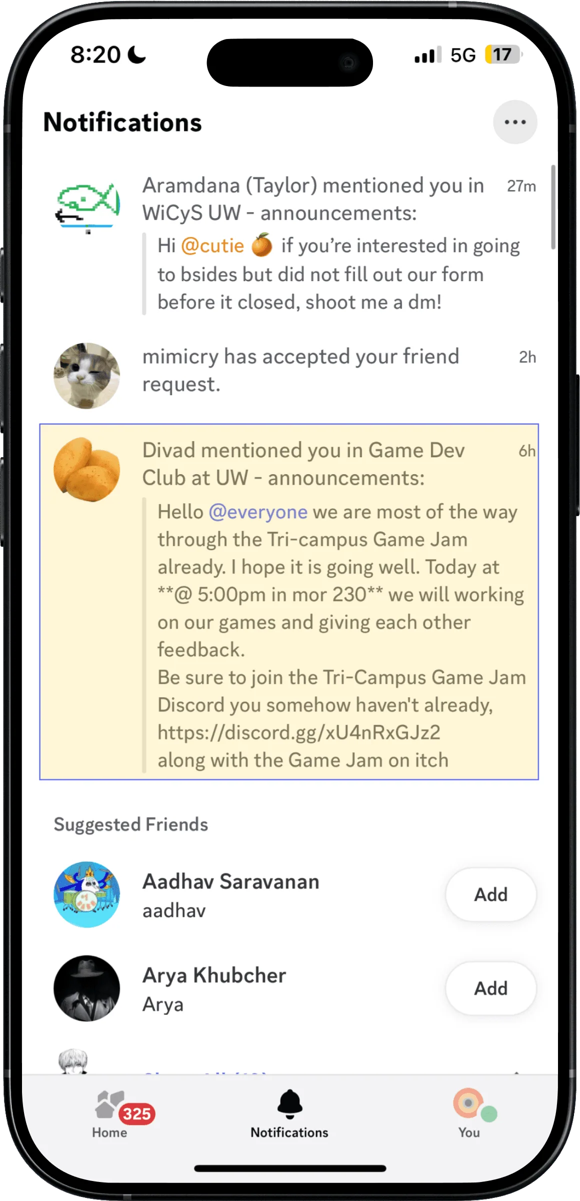 Current Discord notifications tab