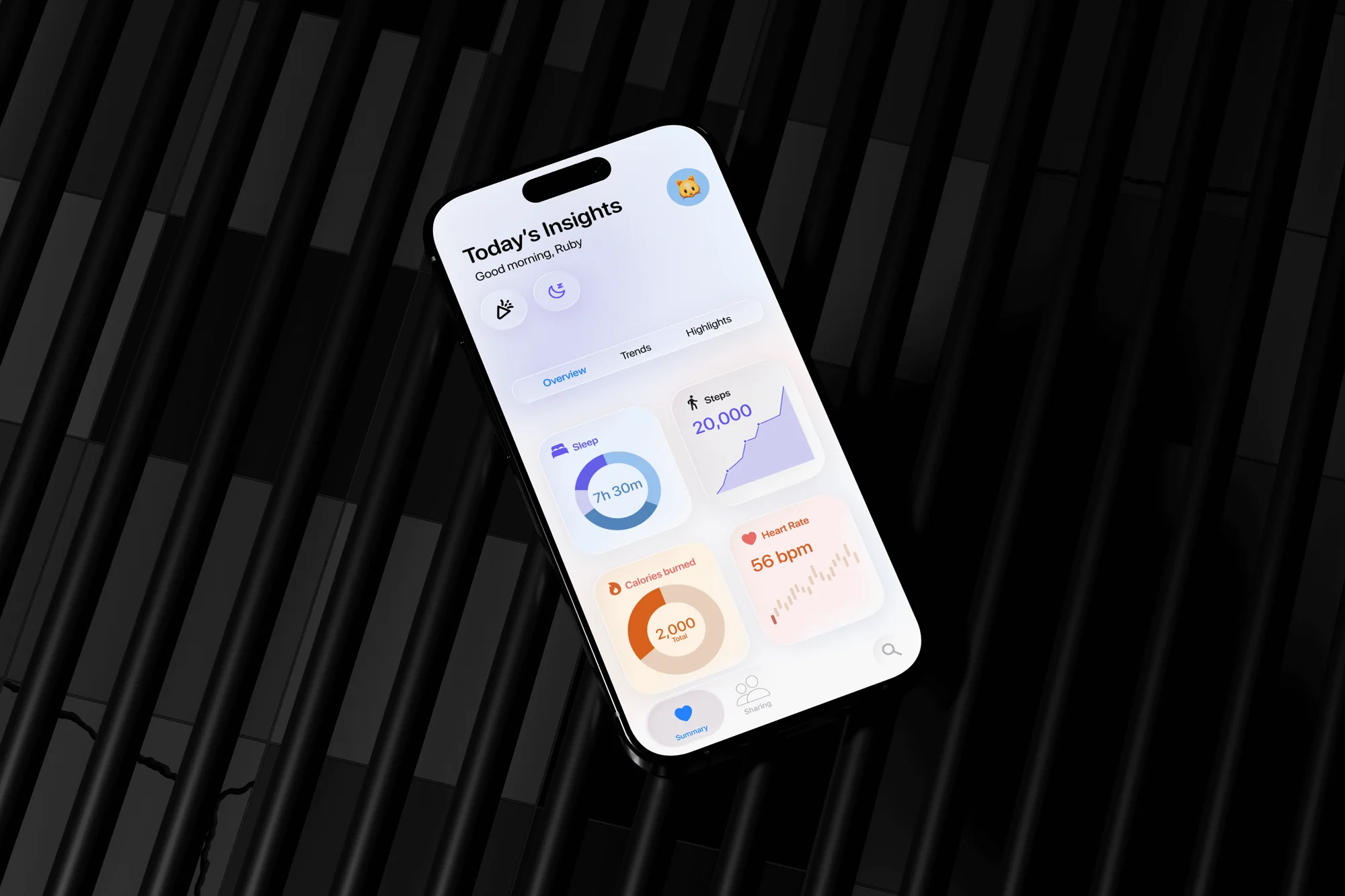 Redesigned Apple Health 'Today's Insights' screen on an iPhone
